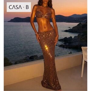 SOON to CASA B | The Solara Bronze Sequin Starfish Embellished Skirt Set